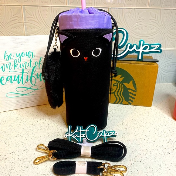 Starbucks Handbags - SOLD OUT ** Starbucks Black Cat w/Fluffy Tail Tumbler Bag